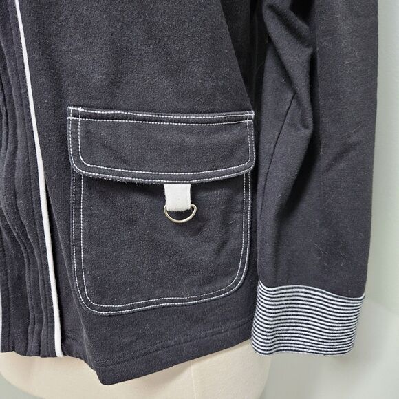 Drapers and Damons Nautical Jacket Full Zip Black White Stripes Pockets Petite M - Picture 4 of 6